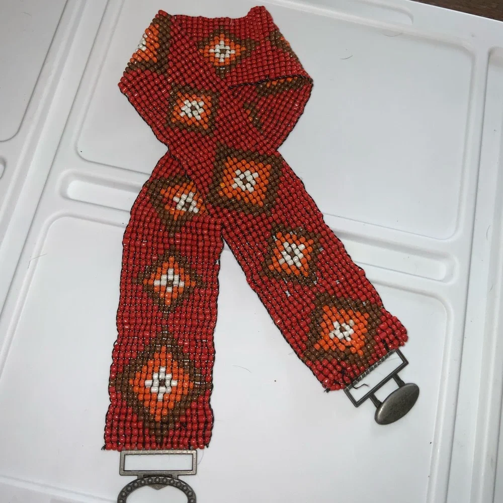 Vintage Orange & Red Beaded Southwestern Belt OS - Picture 4 of 5